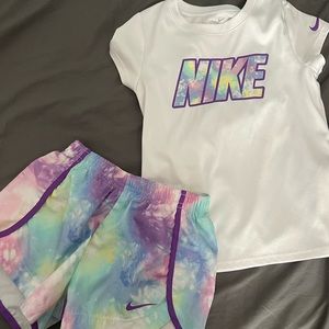 Nike girls active short and shirt TIE DYE